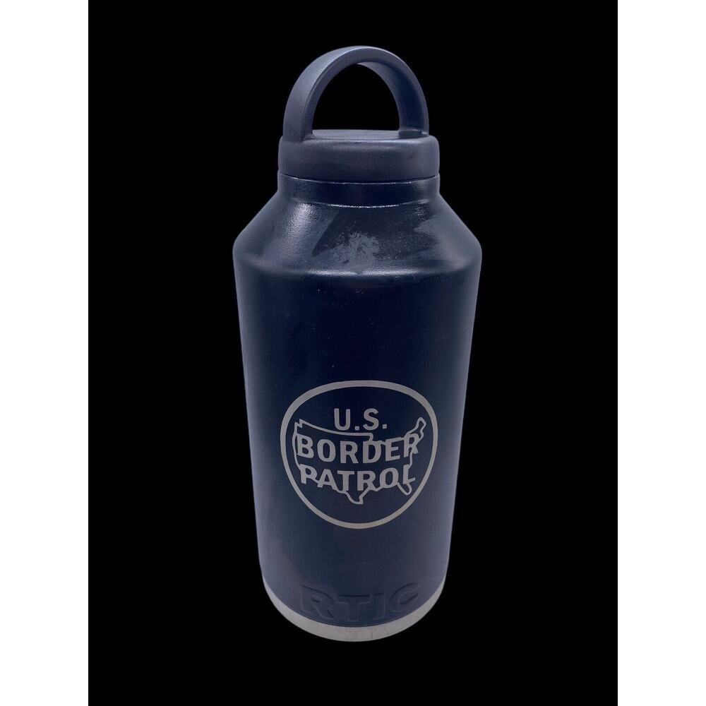 US Border Patrol Water Bottle Metal Water Container Lidded RTIC Tumbler Black